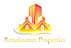 A logo of a building with the words renaissance properties underneath it.