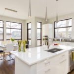 Bright modern kitchen with white island
